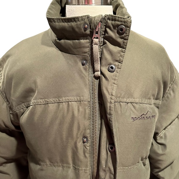 Eddie Bauer Goose Down Coat Mens EB650 Fill Power Zip Up Snap Button Green Small - Picture 7 of 13